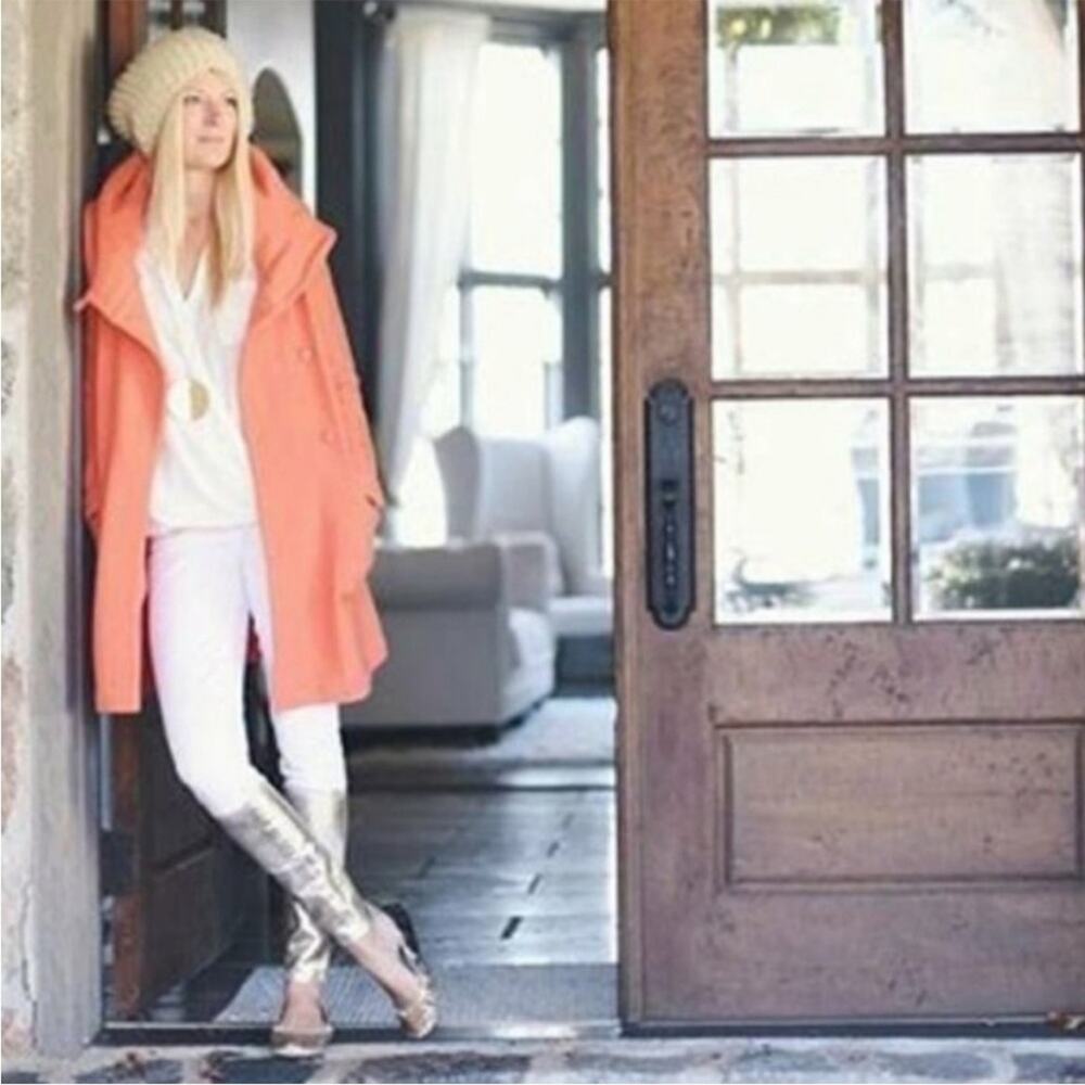 Anthropologie Moth Orange Boiled Wool Hooded Cowl Neck Coat XS